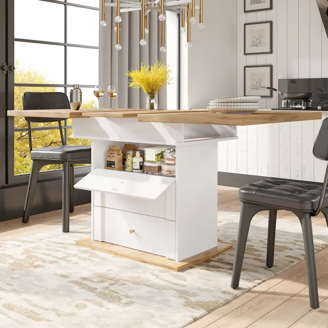 Wishdor Uitschuifbare eettafel - Rechthoekig - Opklapbare klapdeur - Modern ontwerp - Keuken woonkamer eetkamer - MDF met metaal - Wit - 110-140 x 80 x 75 cm