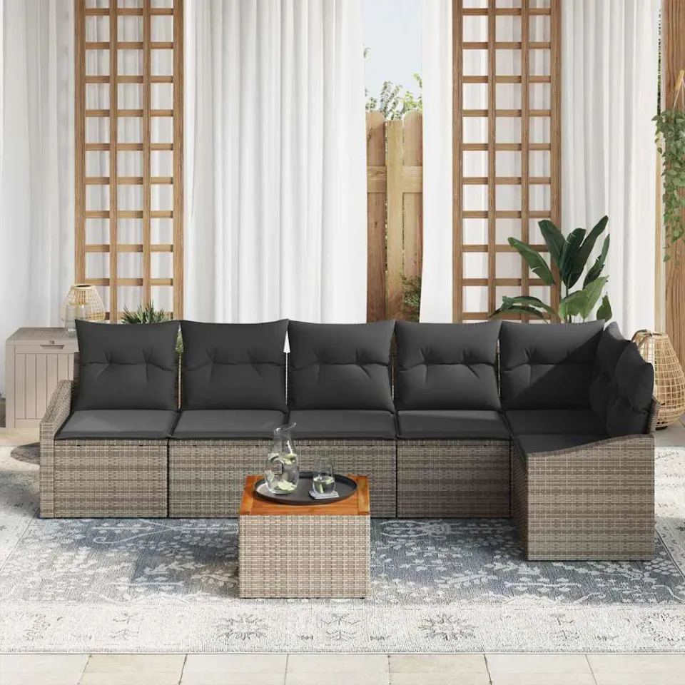 vidaXL Tuinbankenset 7 st Grijs poly rattan, foto 3