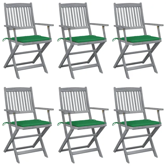 vidaXL Inklapbare stoelen 6 st met kussens massief acaciahout Groen
