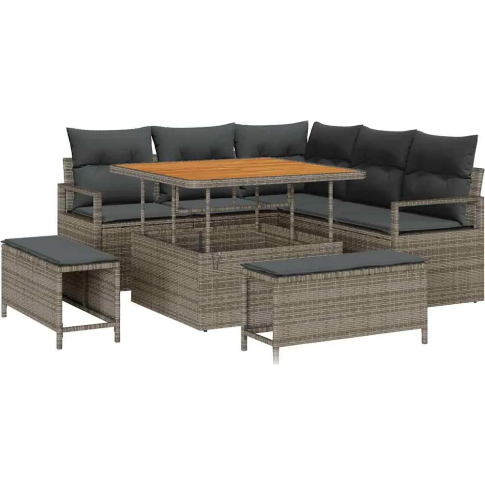 vidaXL Tuinbankenset 8 st Grijs poly rattan, foto 4