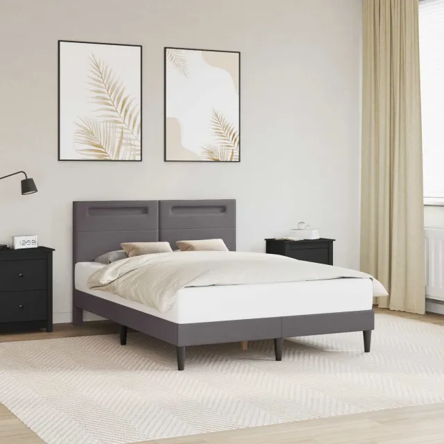 vidaXL Bedframe met LED-stripverlichting Grijs 140 x 200 cm Kunstleer