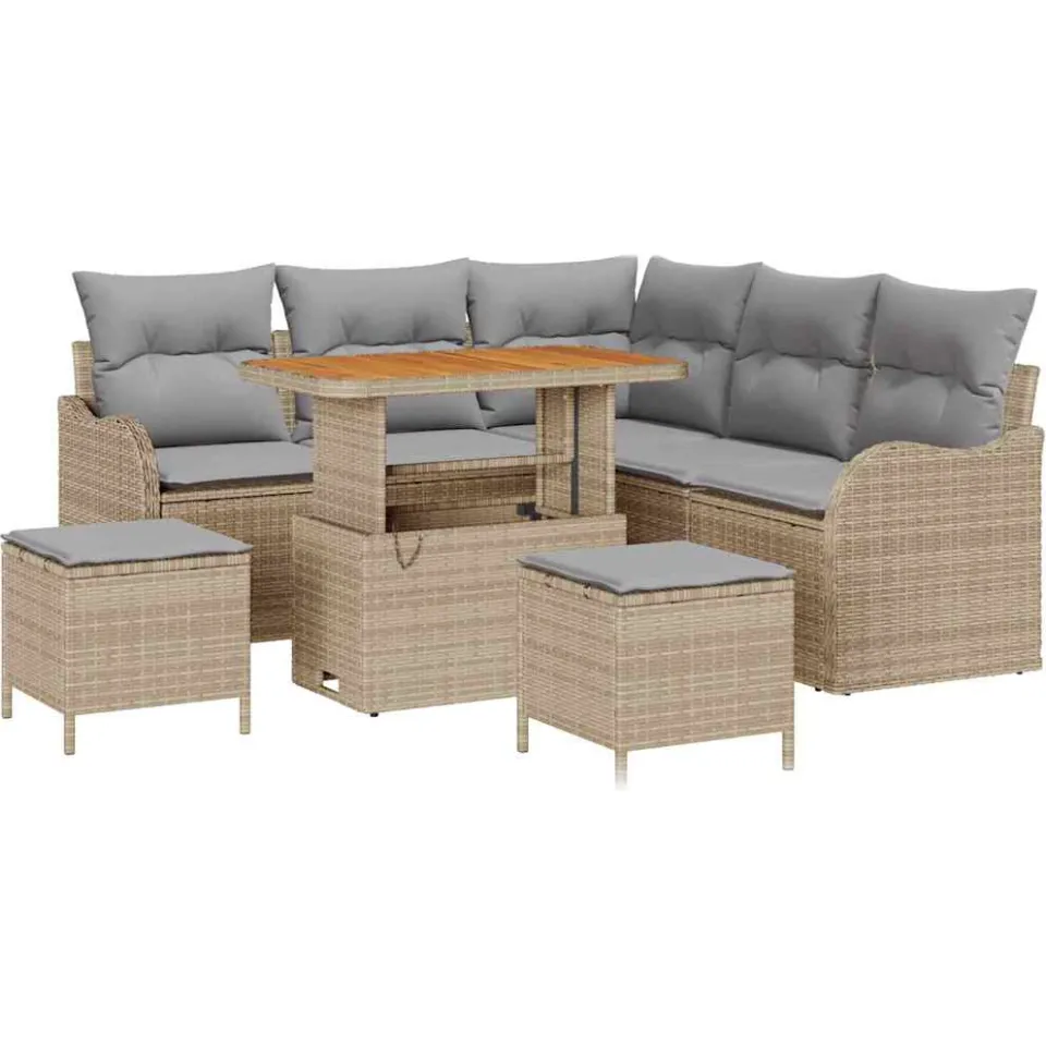 vidaXL Tuinbankenset 8 st Beige poly rattan