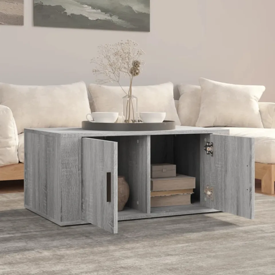 vidaXL Salontafel 80x50x36 cm bewerkt hout grijs sonoma eikenkleurig, foto 3