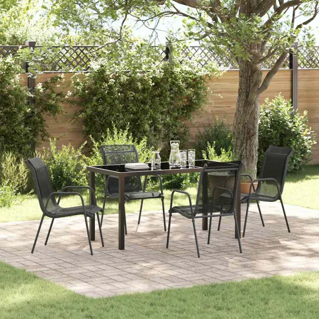 vidaXL Tuin eettafelset 5 st Zwart Gepoedercoat staal