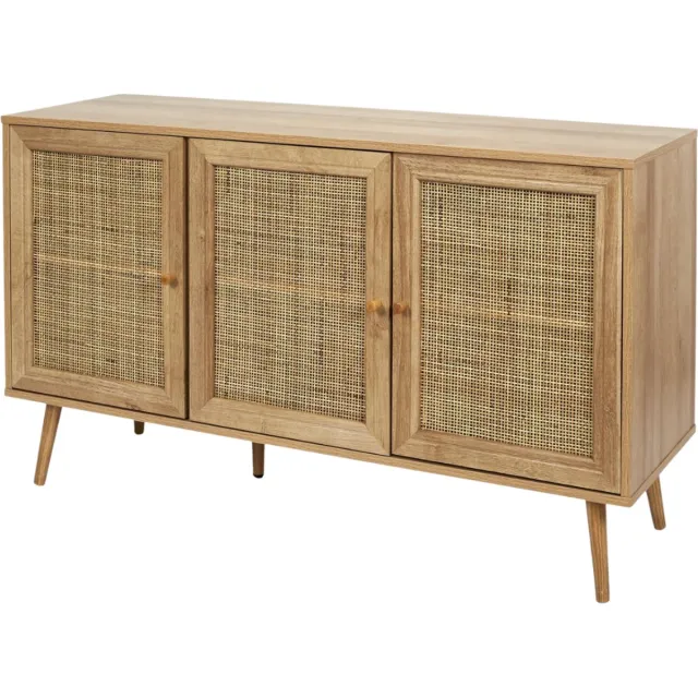 MISOU Bali Buffetkast Dressoir - Woonkamer - Kast - met Deuren - Opbergkast - Dicht - Rotan - Hout Bruin