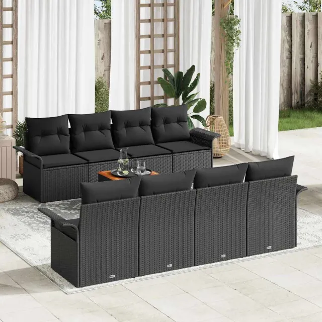 vidaXL Tuinbankenset 9 st Zwart poly rattan, foto 2