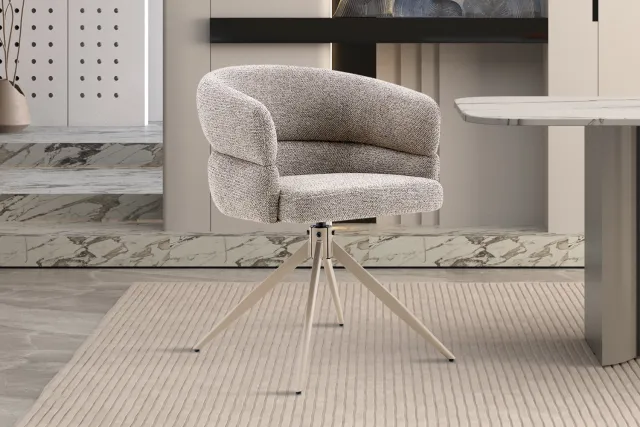 Rousseau Leonie Draaibare Eetkamerstoel Pepper – 180° Auto-Return – Beige Metalen Kruispoot Grijs