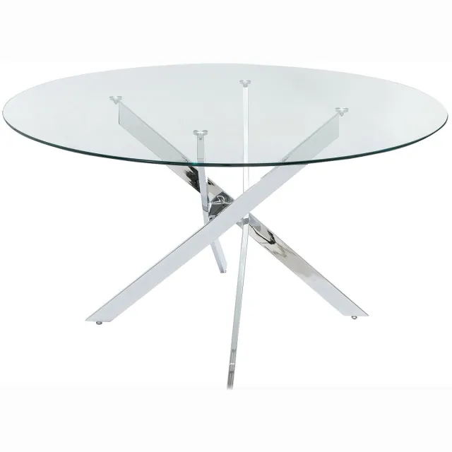 Vente-unique Ronde eettafel - 4 personen - Gehard glas en verchroomd metaal - Transparant - COSIMA