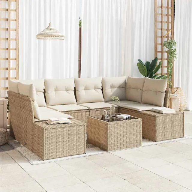 vidaXL Tuin Sofa Set 8 st Beige en Crème poly rattan, foto 2