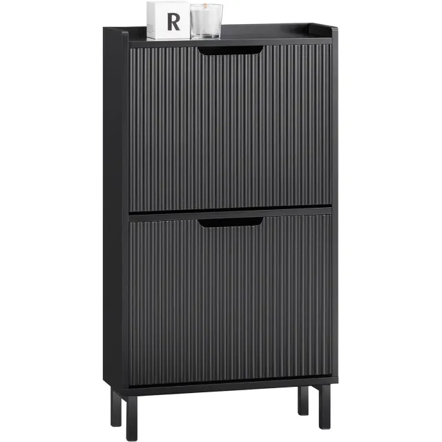 SoBuy Schoenenkast met 2 Kleppen - Smalle Opbergkast met 4 Planken - Zwart, 50x19x90 cm, FSR177-SCH - Ruimtebesparende, voor Hal