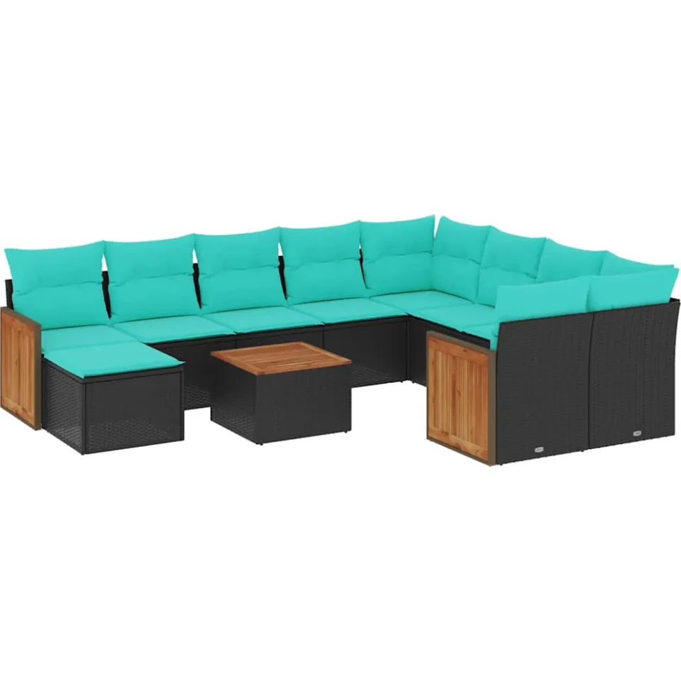 vidaXL 11-delige tuinbankset met kussens, zwart polyrotan, foto 3