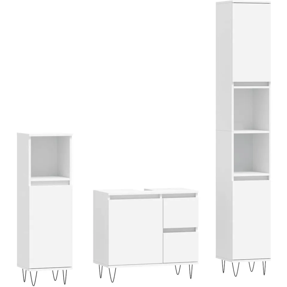 vidaXL 3-delige Badkamermeubelset bewerkt hout wit, foto 3