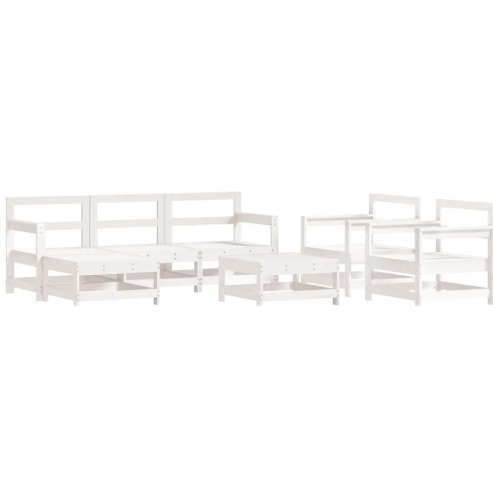 vidaXL 7-delige Loungeset met kussens massief hout wit