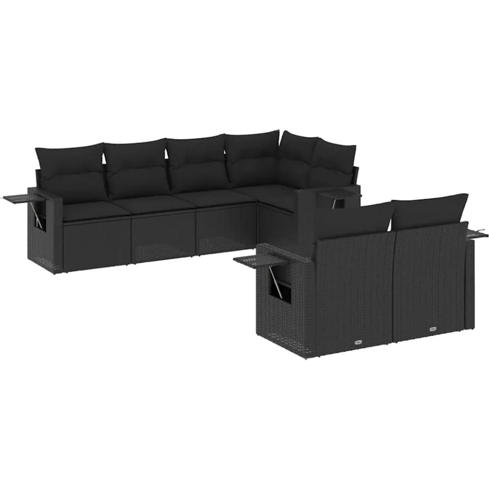 vidaXL 7-delige Loungeset met kussens poly rattan zwart, foto 3