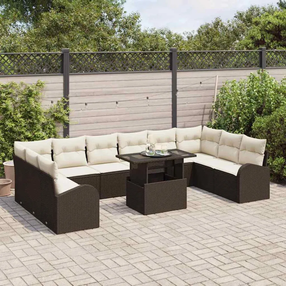 vidaXL Tuin Sofa Set 11 st Bruin Poly riet, foto 3