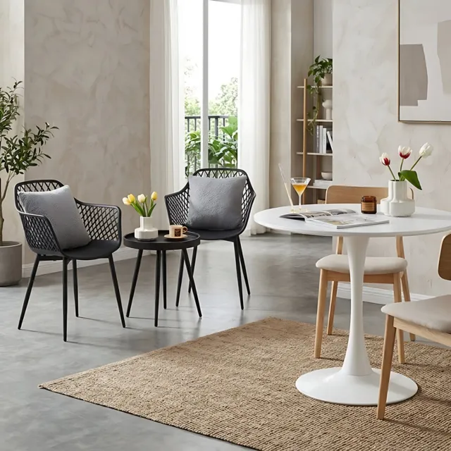 EGGREE Combinatieset: 3-delige tafel -en stoelenset + Ronde Witte eettafel/keukentafel 70 x 70 x 73 cm - Salontafel bijzettafel - Geschikt voor 2 tot 4 personen