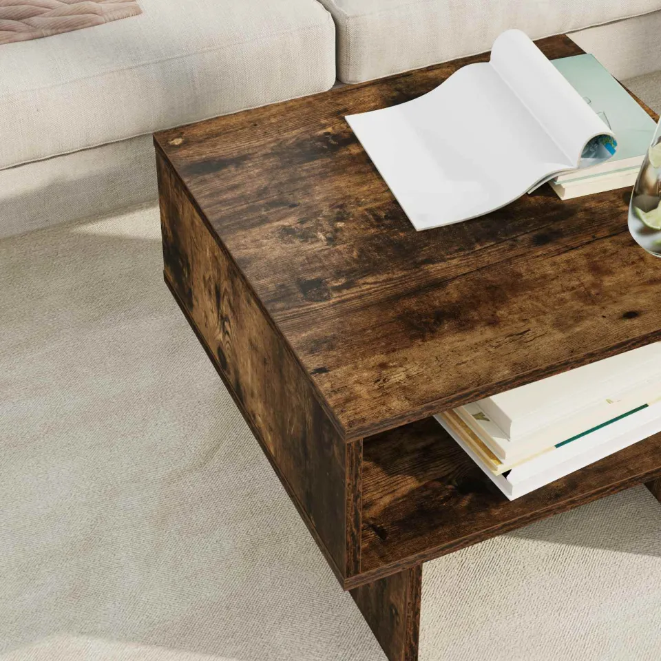 vidaXL Salontafel Gerookt eiken 48 x 46 x 35 cm Bewerkt hout, foto 5