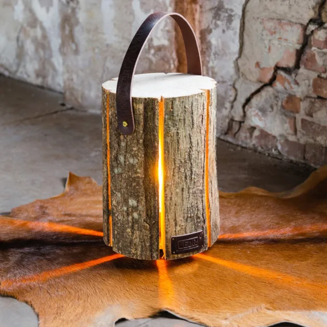 LEDR Wood Light - Ash Wood M - Leather Edition - bijzettafel met sfeerlicht - robuust 100% hout - 30x20cm Bruin