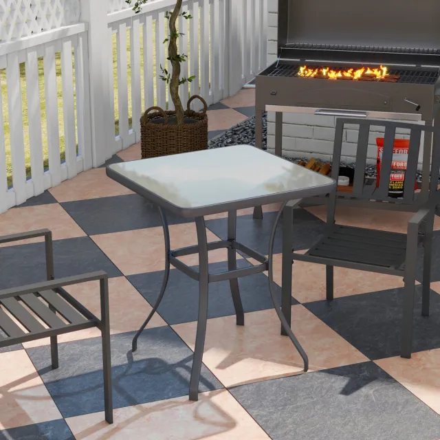 HAUSS SPOLE Tuintafel - Vierkante Bistrotafel Met Gehard Glas - Voor Balkon En Terras - Metaal En Glas - 68,5 x 68,5 x 84 cm - Zwart