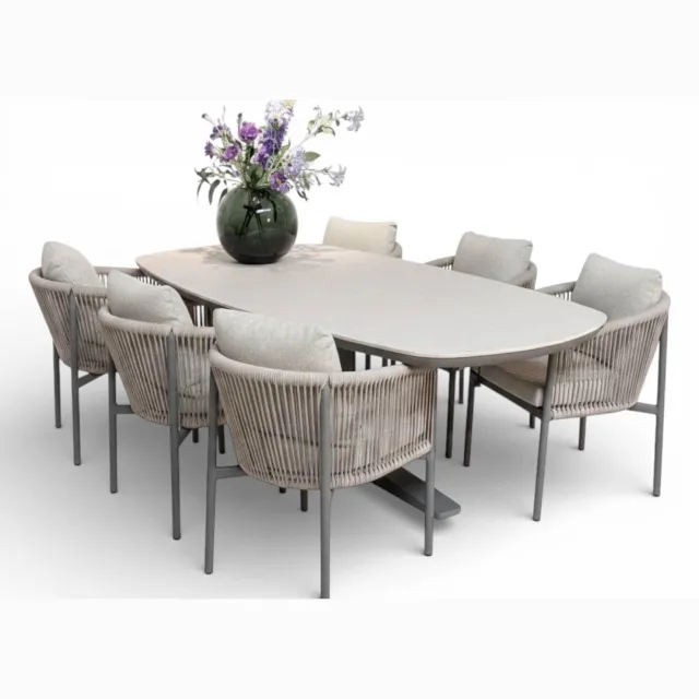 Apple Bee Zanzibar Tuinset | Sintered Stone 220cm | 6x Bora Bora Rope Beige