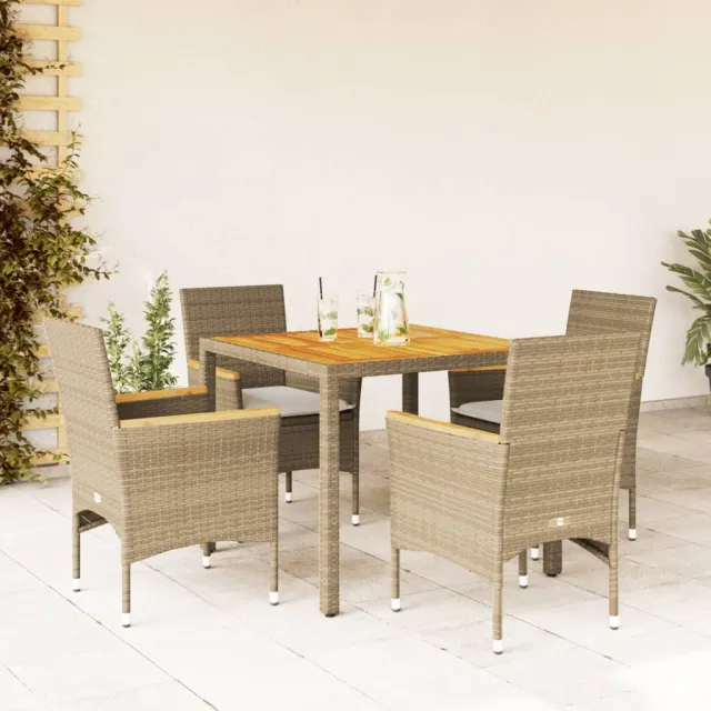 vidaXL 5-delige Tuinset met kussens poly rattan en acaciahout beige, foto 2