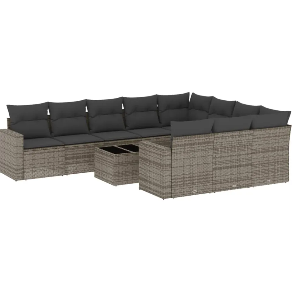 vidaXL 11-delige Loungeset met kussens poly rattan grijs, foto 3