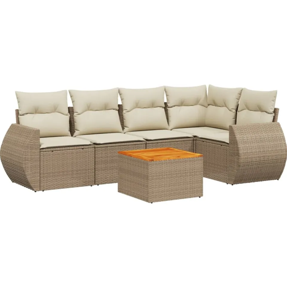vidaXL 6-delige Loungeset met kussens poly rattan beige, foto 3