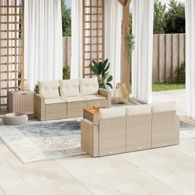 vidaXL 7-delige Loungeset met kussens poly rattan beige, foto 2