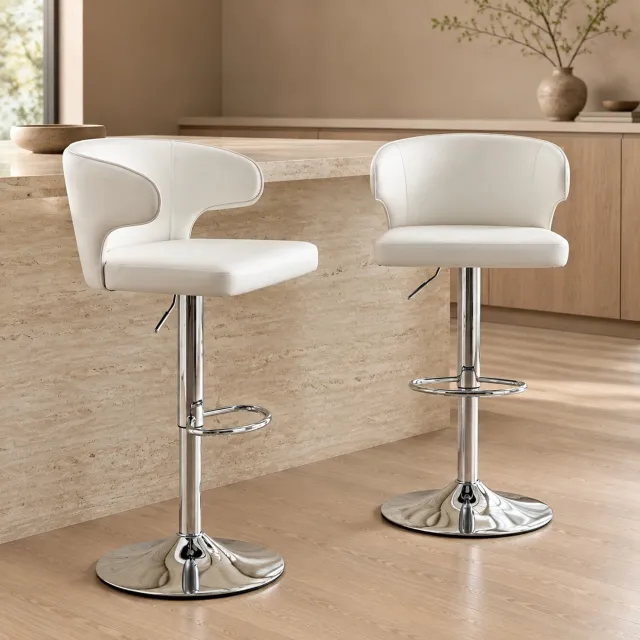 CHICFURN Barkruk - Volwassenen - Hoogte verstelbaar - Set van 2 - Wit