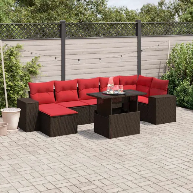 vidaXL 8-delige tuinbankset met kussens, bruin polyrotan, foto 2