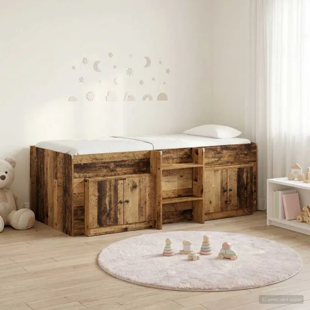 vidaXL Loft Bed Frame met Kast met opslag 3 st Oud hout Bewerkt hout Bruin