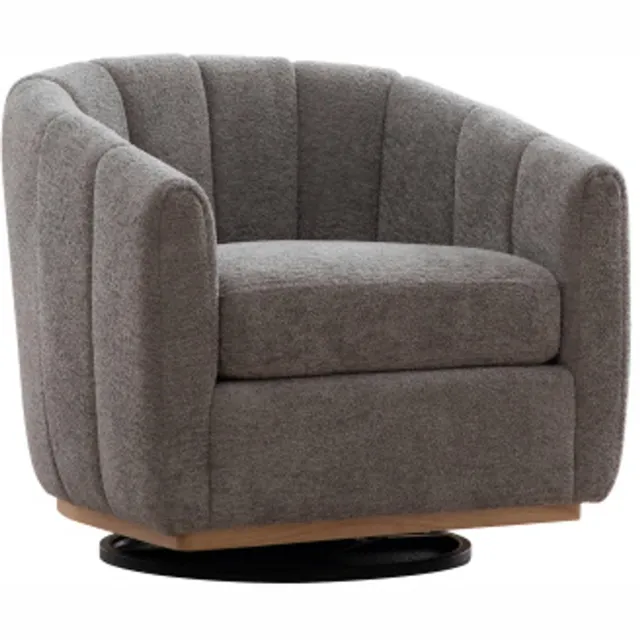 Rolipo Draaifauteuil - Chenille fauteuil 360° draaibaar - Rond metalen onderstel - Schuimvulling met hoge dichtheid – Woonkamer en slaapkamer – Grijs