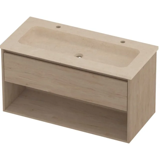 Proline Rollo Badmeubelset Hardsteen Elegant Schap 100x46x54 cm Sand Stone Ideal Oak Eiken