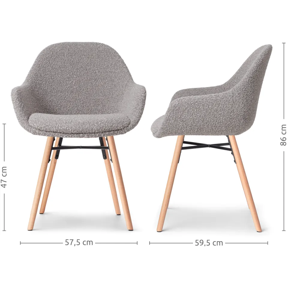 Nolon Nena-Mae eetkamerstoel bouclé taupe - houten onderstel, foto 3