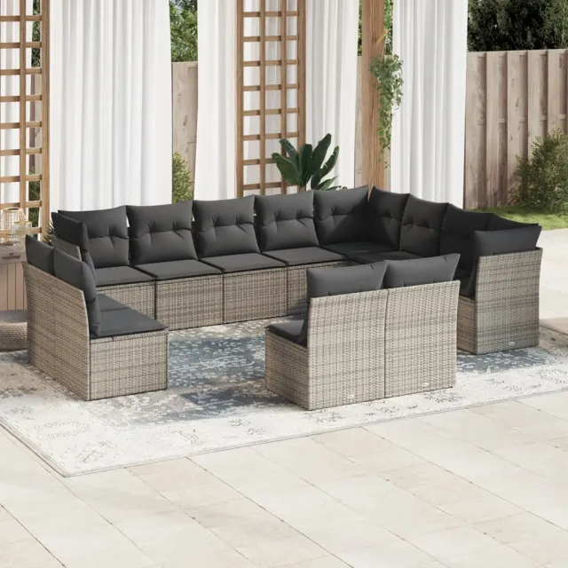 vidaXL 12-delige Loungeset met kussens poly rattan grijs, foto 2