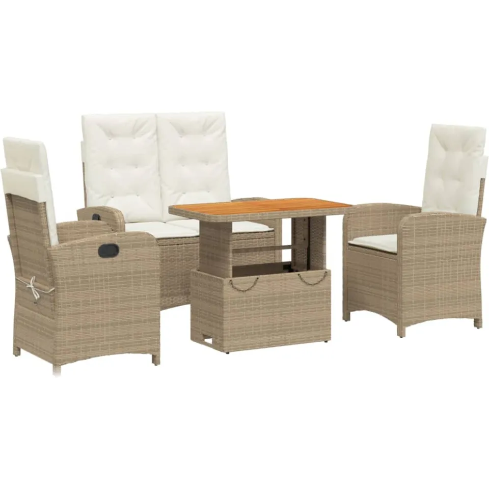 vidaXL 4-delige Tuinset met kussens poly rattan beige