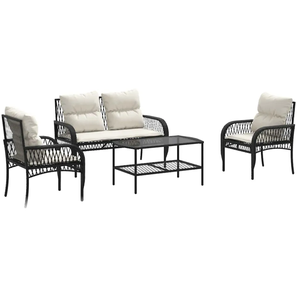 vidaXL 4-delige Loungeset met kussens poly rattan zwart, foto 3