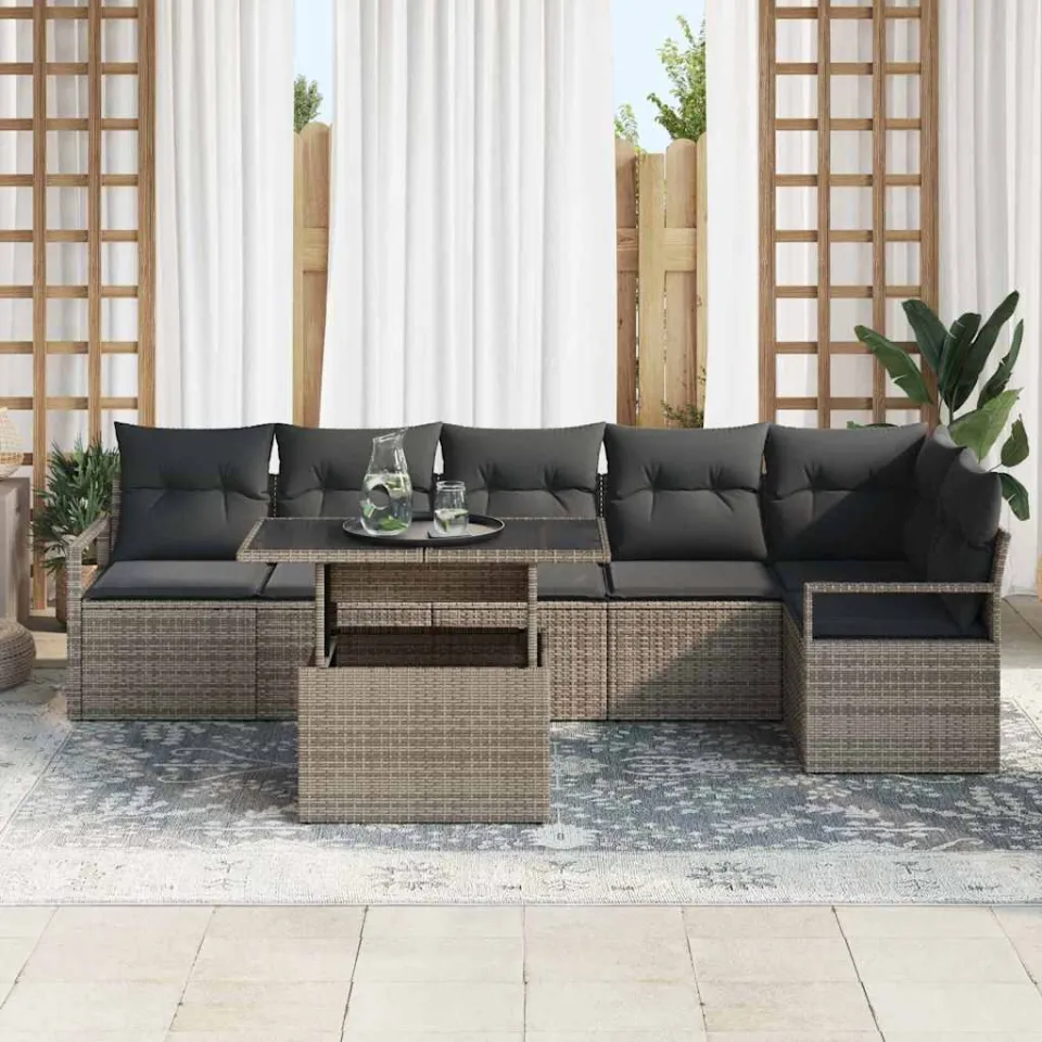 vidaXL Tuin Sofa Set 7 st Grijs poly rattan, foto 3