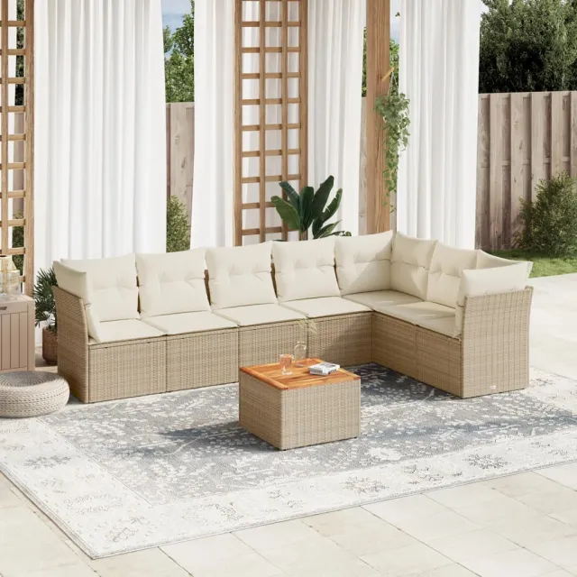 vidaXL 8-delige Loungeset met kussens poly rattan beige, foto 2