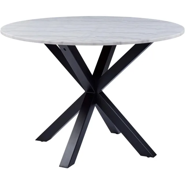 Giga Living Eettafel Harrie - Rond Wit Marmer - Ø110x75,5cm Wit; Zwart