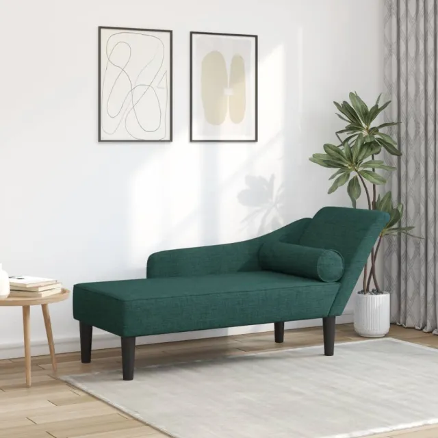 vidaXL Chaise longue met kussens stof donkergroen groen, foto 2