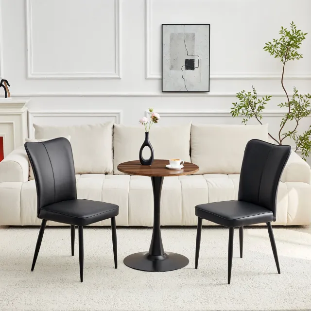 FloraGrace Eettafelset 60 Cm - Ronde Tafel Met 2 Stoelen - Compact Voor Eethoek Of Woonkamer - MDF, Metaal En PU - Zwart Zwart, Noten