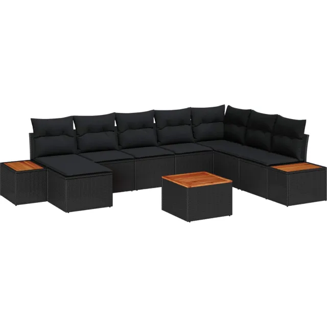 vidaXL Tuinbankenset 9 st Zwart Poly riet