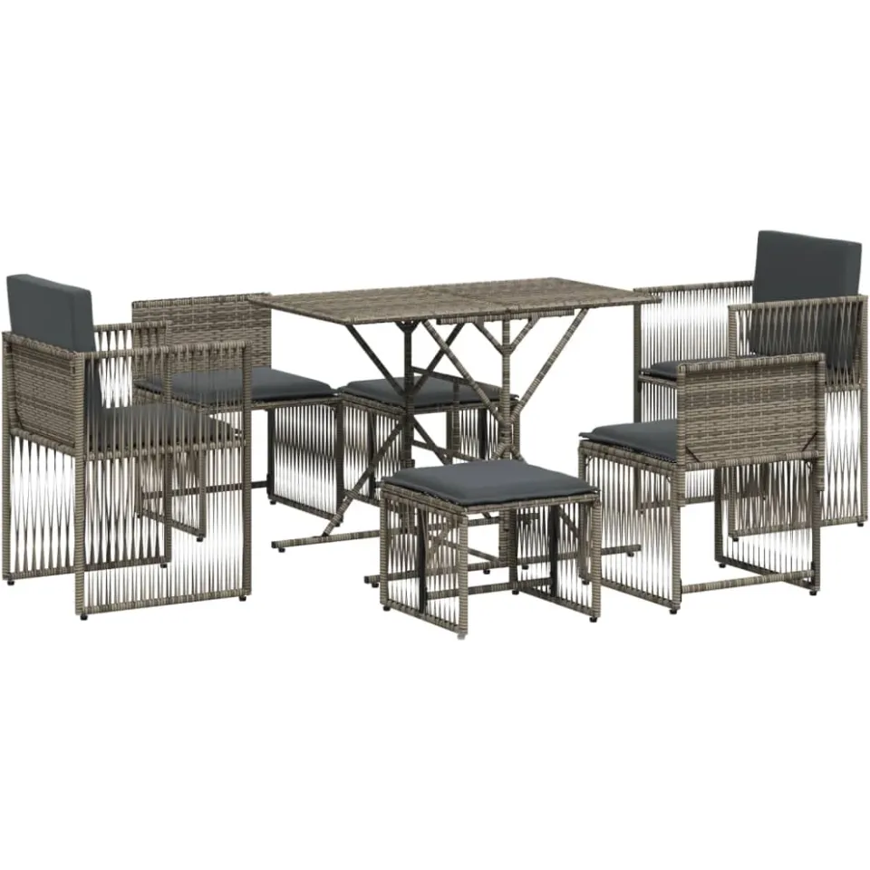 vidaXL 7-delige Tuinset met kussens poly rattan grijs, foto 4