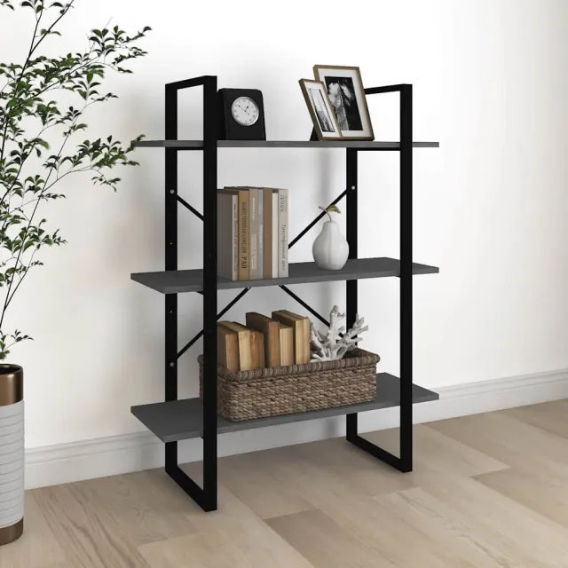 vidaXL Boekenkast met 3 schappen 80x30x105 cm massief grenenhout grijs, foto 2