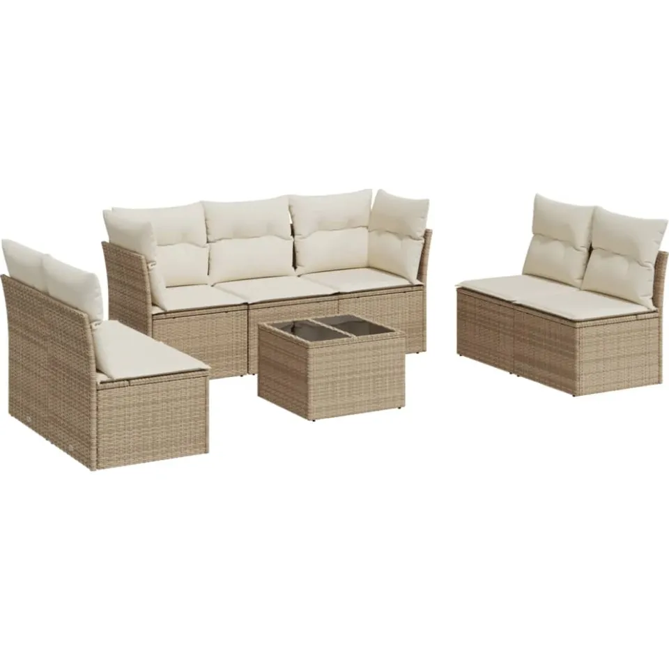 vidaXL 8-delige Loungeset met kussens poly rattan beige