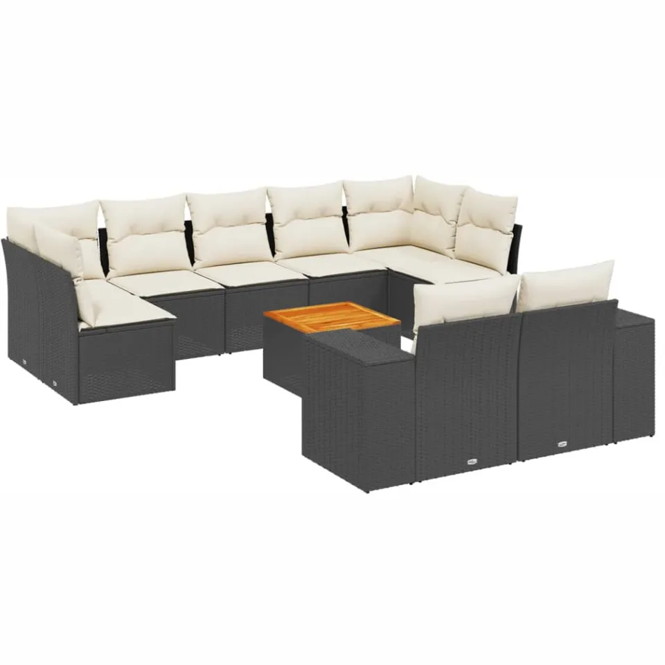 vidaXL 10-delige Loungeset met kussens poly rattan zwart