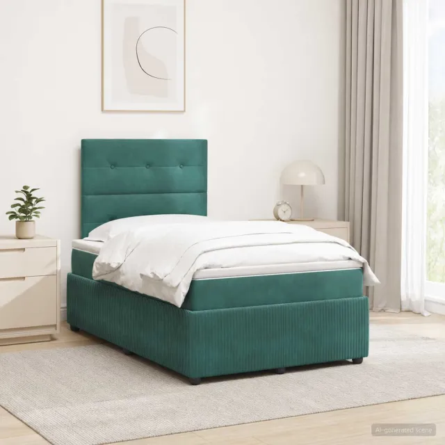 vidaXL LED Boxspring Bed met Matras Donkergroen 120 x 190 cm Fluweel