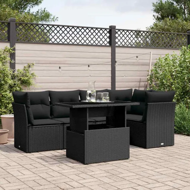 vidaXL 6-delige Loungeset met kussens poly rattan zwart, foto 2
