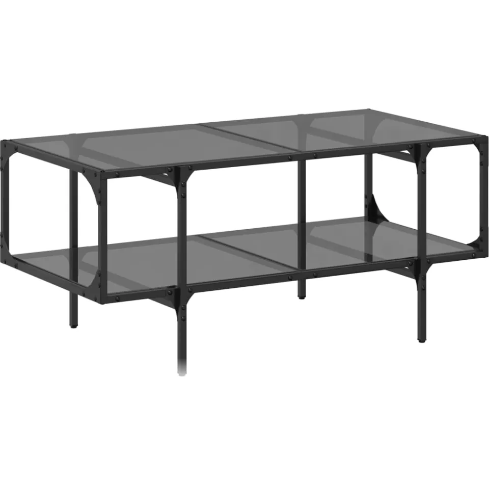 vidaXL Salontafel met zwart glazen blad 98,5x50x45 cm staal, foto 3